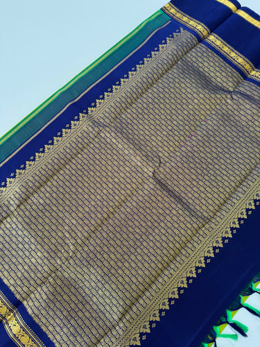 Kanchipuram Pure Silk Pure Zari Korvai Saree | Purple & Chartreuse | Contrast Border | Handwoven | Ships from California